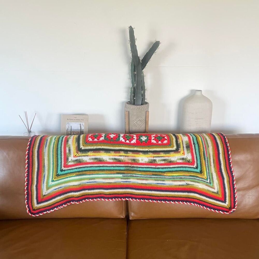 Rainbow Crochet Throw Blanket Vintage Afghan Bohemian decor
